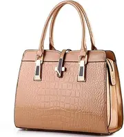 [XingChen] Shiny Patent Leather Handbag for Women Purse Crocodile Pattern Top-Handle Satchel Ladies Shoulder Bag Tote