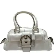 COACH Soho Handbag Boston Bag Turnlock White Leather Purse Rare Japan Nice