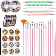 64PCS Nails Arts Tools Designer with 15pcs Painting Brushes Nail Dotting Tool