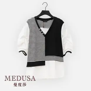 【MEDUSA 曼度莎】現貨-黑白假兩件式拼接襯衫（M-XL）｜女上衣 女襯衫 上班穿搭(101-76601)