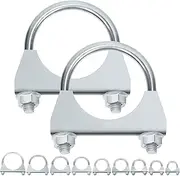 Swpeet 2Pcs Galvanized 2-1/8" - 54mm Exhaust U Clamp Kit, Galvanized Muffler U-Bolt Clamps, Universal Heavy Duty U-Bolt Muffler Clamp Ideal for Tip Pipes Connection