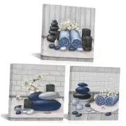 Spa Canvas Wall Art Zen Stone Orchid Picture Painting Navy Blue Still navy