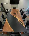 Black Solid Epoxy Coffee , Dining Table Top Walnut Wooden Hand-made Table