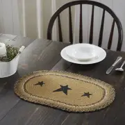 Placemat Kettle Grove Jute Primitive 12x18 Oval Star Braided Table VHC Brands