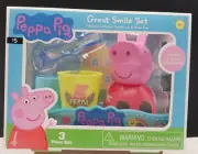 Peppa Pig 3-Piece Great Smile Toothbrush and Toothbrush Holder Set NIB
