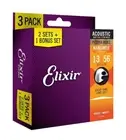 3 SETS ELIXIR 16102 NANOWEB ACOUSTIC GUITAR STRINGS MEDIUM 13-56 PHOSPHOR BRONZE