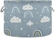 Rainbow Clouds Blue Childish storage basket folding and waterproof dirty clothes hamper with sturdy handle bag 91L art for garage cubby office