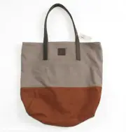$90 New Urban Travelware CANVAS LEATHER Leather Strap Tote Bag 17x14 Gray Brown