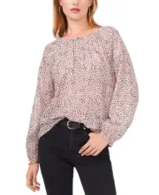 Vince Camuto Animal Print Long Sleeve Peasant Top Cafe Size M