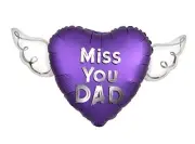 Miss You Dad Heavenly Balloons heart shaped with angel wings () Purple