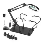 Magnifying Glass with Light and Stand, Flexible Magnetic Helping Hand, 5X&10X