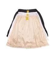 3 Pack Ladies Satin Nylon Classic Half Slip Under Skirt Dress With Lace Trim 18"