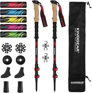 KINGGEAR Carbon Fiber Hiking Poles – Telescopic Collapsible Flip Locks Nordic Walking Sticks with Natural Cork Handle and EVA Grips Trekking Poles