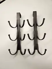 Over The Door Hanger Clothes Coat Towel Bronze Metal Set Of 2, 6 Hooks Each