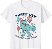 [X.Style] Kids Three Rex 3rd Birthday Third Dinosaur 3 Year Old T Rex 2020 ds1543 Youth T-Shirt (S) White