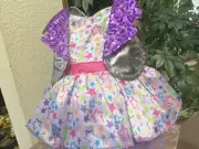 RARE Build-A-Bear Workshop White DRESS BAB Stars w silver purple sequin vest