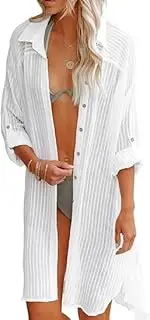 [Generic] Womens Casual Short Sleeve Button Down Dress Side Split Long Kimonos Cardigans Swimsuit Cover Ups Beach Dress