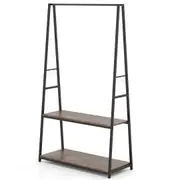 Giantex Clothes Rack Metal Frame Coat Hanging Rod w/Shelves & Hooks Industrial Storage Shelf Brown