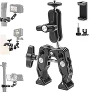 F1TP Multi-Functional Super Clamp Mount Double Ball Magic Arm with 1/4" Screw & 3/8" Threads Head Adapter - Ideal for Motorcycle Mount, Go pro Hero 13 Action Cameras, DSLRs, Monitors, Camcorders