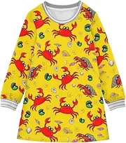 [Joisal] Playful Crab Yellow Toddler Girls Dresses, Toddler Long Sleeve Dress, Christmas Dress for Girls, Playful Crab Yellow, 7-8 Years