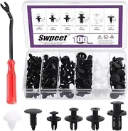 Swpeet 100Pcs Car Retainer Clips and Panel Removal Tools with Fastener Removal Tool Assortment Kit, Most Popular Sizes Plastic Fasteners Kit Auto Push Pin Rivets Set Compatible with Toyota, GM