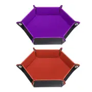 2pcs PU Leather Dice Tray Unisex Folding Hexagon Dice Tray, Orange Purple