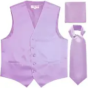 New Men's Solid Tuxedo Vest Waistcoat & Ascot Cravat Set Lavender Wedding formal