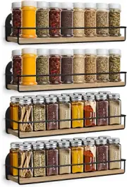 4 Pack Spice Rack Wall Mounted Rustic Style Hanging Spice Organizer Black