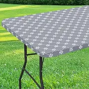 misaya Rectangle Vinyl Table Cloth, Elastic Fitted Tablecloth with Flannel Backing, Waterproof Plastic Table Cover Fits 6 Foot Folding Tables for Camping, Indoor and Outdoor (Grey, 30" x 72")