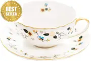 Flower Bee Tea Cups and Saucers, Coffee Bone China Mug 1 Set (1 Cup and 1Plate)