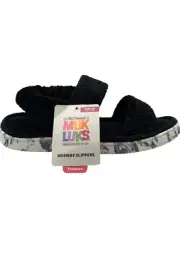 MUK LUKS Curly Shearling Two Strap Slingback Slide Slippers Black
