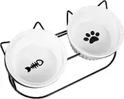 Abizarch Elevated Cat Bowls Tilted 4.7 x 2.2 Inch Double Ceramic Pet Food Bowls with Metal Tilted Raised Stand Anti Vomiting Cat Dish Feeder Elevated Cat Food Water Bowl Raised Ceramic Pet Feeding for