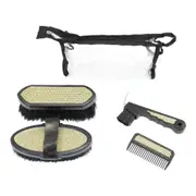 Eureka - Gold Sparkles Grooming Set 4pc Brush Hoof Pick Comb Free Carry Bag