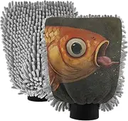 XYMZR Fish Cat Funny Absorbent Microfiber Car Wash Mitt, Funny Cute Anime Scratch Free for Cars Cleaning, Home Cleaning Mitts, 2 Pack, 10.24” L x 7.09” W