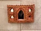 Handmade Vintage Style Indien Temple Mirror Small Wall Decor Jharokha Orange