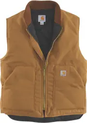 Carhartt Relaxed Fit Firm Duck Insulated Rib Collar Vest, brown, Size S for Men