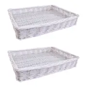 2x LVD Saint Tropez Wicker Willow Tray Basket Storage Rectangle 40x30cm White