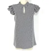 Tahari Striped Flutter Sleeve Top Blouse Sz M Keyhole Front NWT