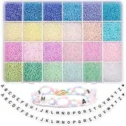 Yholin 2mm Glass Seed Beads, 12/0 Small Pony Beads Jewelry Friendship Bracelet Making Kit, Tiny Waist Letter Beads, DIY Art Craft Gifts