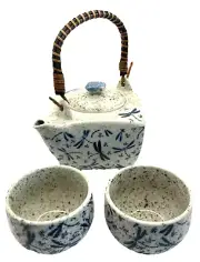 Myia Grey Tombo Dragonfly With Flowers Hexagonal Teapot W/ 2 Tea Cups Set Japan