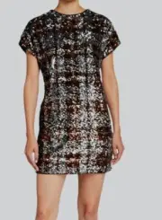 $295 Aidan Mattox Women's Black Plaid Sequin Cap-Sleeve Shift Dress Size 4