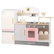 CostwayKids Little Chef Play Kitchen Set with Range Hood and Refrigerator for Kids