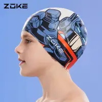 在飛比找蝦皮商城精選優惠-zoke洲克兒童矽膠泳帽防滑防水護髮護耳男童青少年游泳訓練不