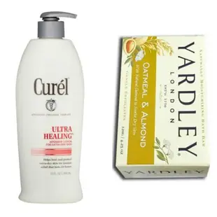 【美國 Curel】身體保濕乳液-(特乾膚質)(13oz/384ml)*1+YARDLEY燕麥甜杏仁滋養香皂(120g*12入)