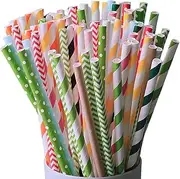 [Oksoar] Paper Straws, Biodegradable Disposable Drinking Straws for Bridal Shower Brithday New Year Party Decoration Supplies Colors (100pcs Mix Color)