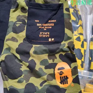 BAPE X Undefeated聯名款拼色短褲 五道槓UND黃綠迷彩鯊魚陰陽 五分中褲 運動褲 沙灘褲