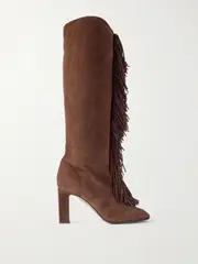 [Aquazzura] Aquazzura - Gytane 85 Fringed Suede Boots - Chocolate - IT35 IT 35 Brown