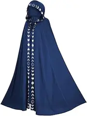 Wizard Cloak 61 in Long Hooded Flower Brim Halloween Cloak Adult Renaissance Medieval Drawstring Black Cape Unisex Gothic Wizard Robe for Christmas Masquerade Blue 2XL-3XL, Halloween Cloak Adult