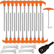 26 Pack Heavy Duty Tent Stakes Tent Pegs Camping Stakes with with 4x13ft Rope & 1 Stopper T Pull Hook