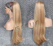 Strawberry Blonde Mixed Human Hair Blend PONYTAIL Drawstring long Straight